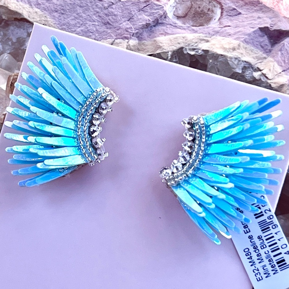 πΊπHPππΊ NWT Mignonne Gavigan Mini Madeline Earrings Metallic Blue - Picture 4 of 16